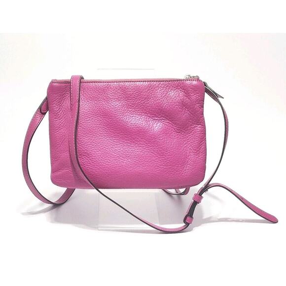 Vince Camuto Soft Pebbled Leather Crossbody Purse Barbie Pink Adjustable Strap - Picture 2 of 9